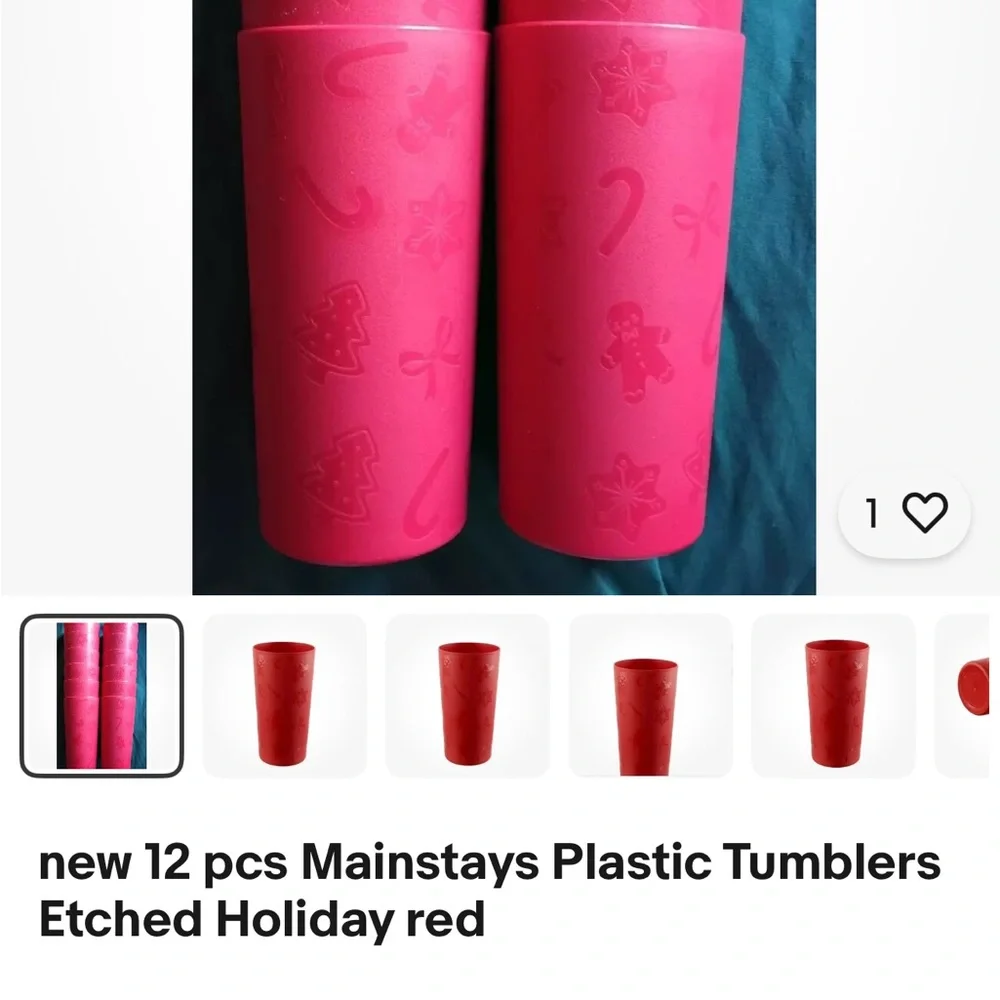 Set of 12 Red Christmas Plastic Tumbler Drinking Cup Festive Holiday Design NEW